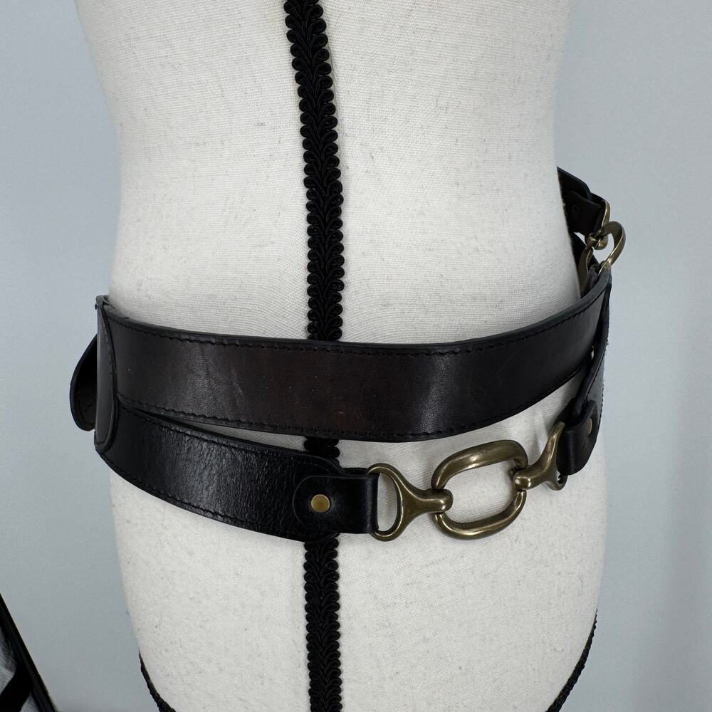 Fina Firenze Black Genuine Leather Chain link Brass Pewter finish Strappy Belt
